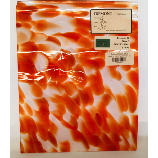 Fremont Antique Glass 92, Red-Orange and White Frit on Clear