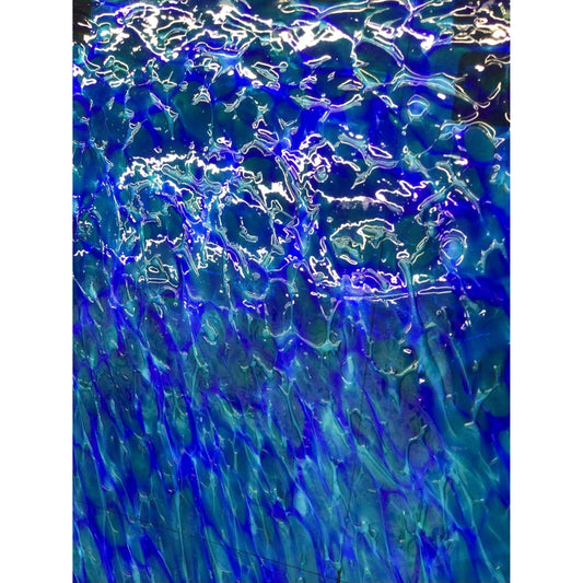 Fremont Antique Glass 318SF Crackle - Cobalt Blue and Sea Green Frit on Clear Crackle