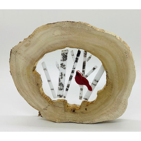 Live Edge Wood + Fused Birch Trees and Cardinal - Wed, Feb 5, 2025