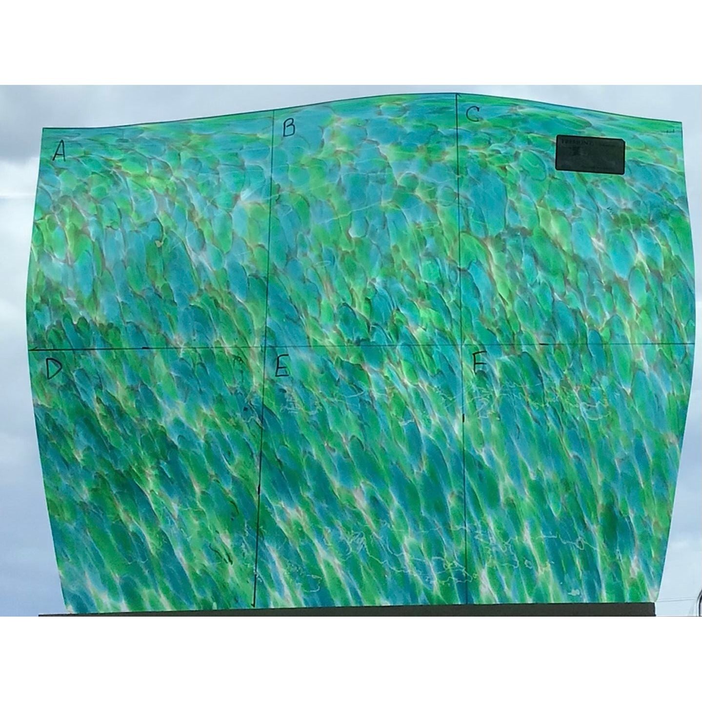Fremont Antique Glass 297, Green, Blue and White frit on Clear