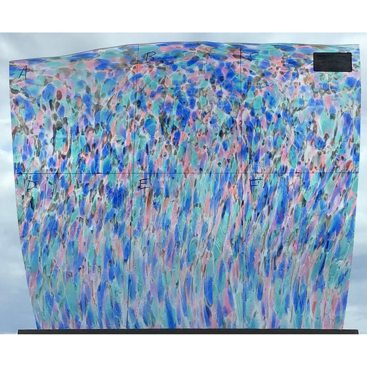 Fremont Antique Glass 339 Crackle - Pink, Blue, Green and White Frit on Clear Crackle