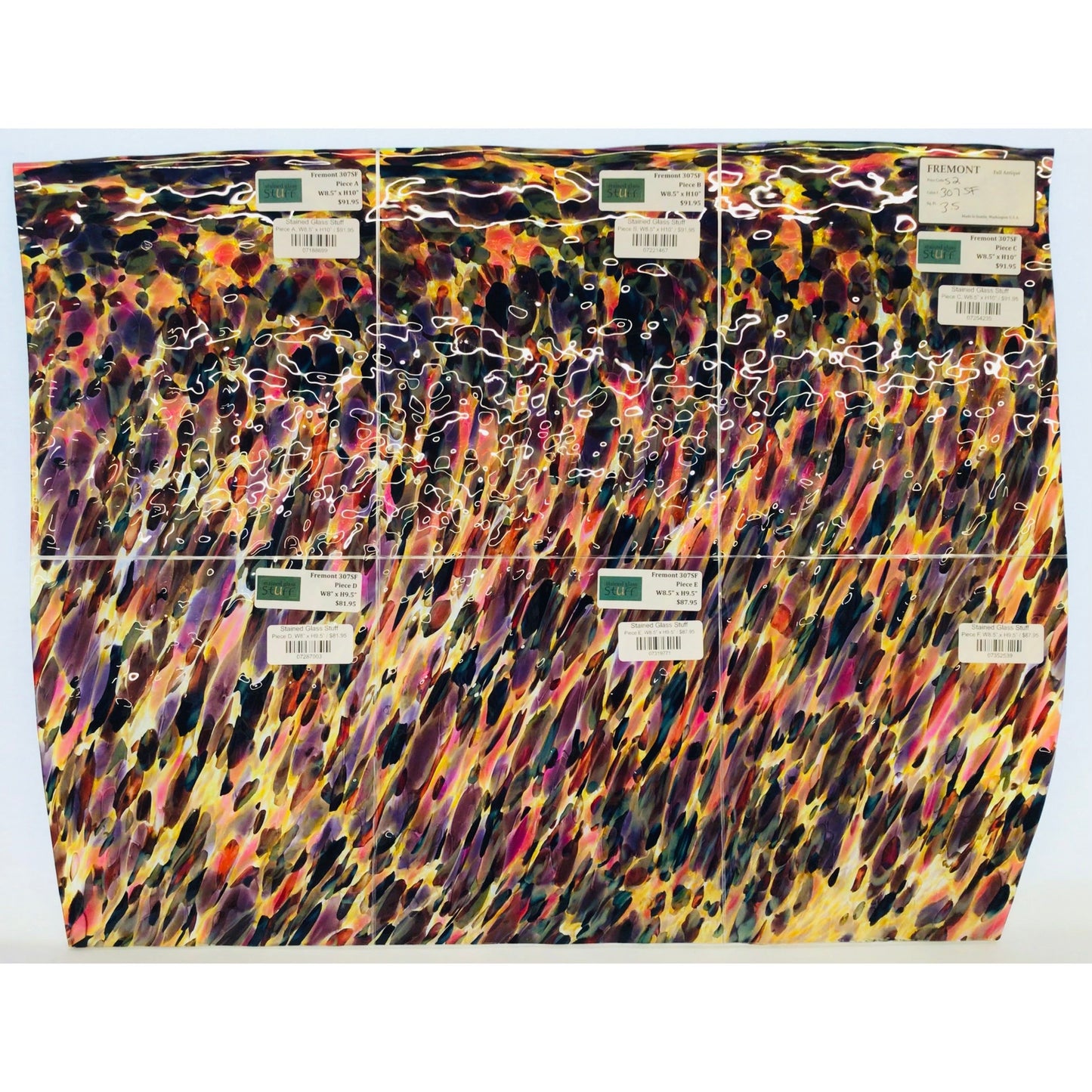 Fremont Antique Glass 307SF Crackle - Purple, Burgundy, Amber, Yellow, Red & Pink on Clear Crackle