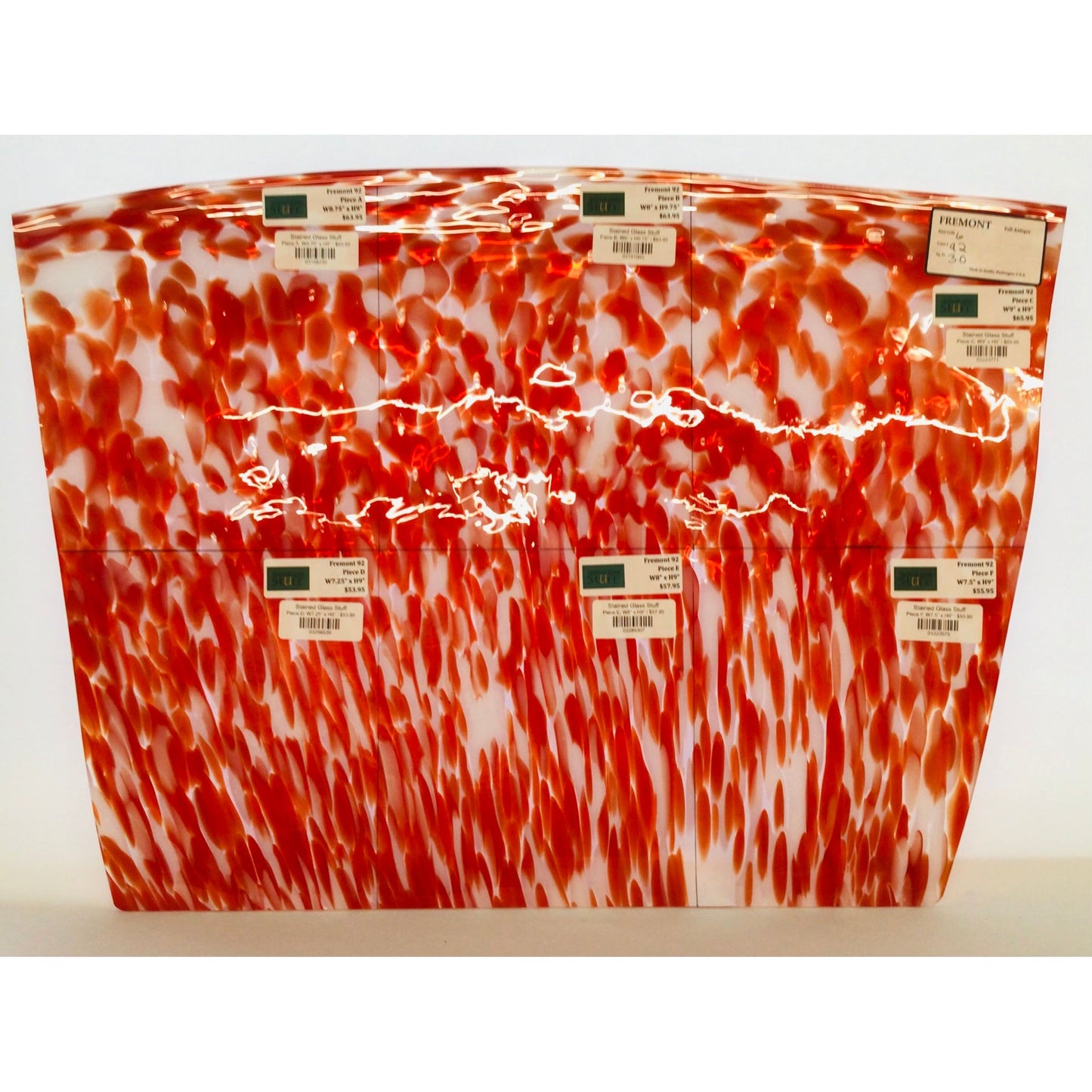 Fremont Antique Glass 92, Red-Orange and White Frit on Clear