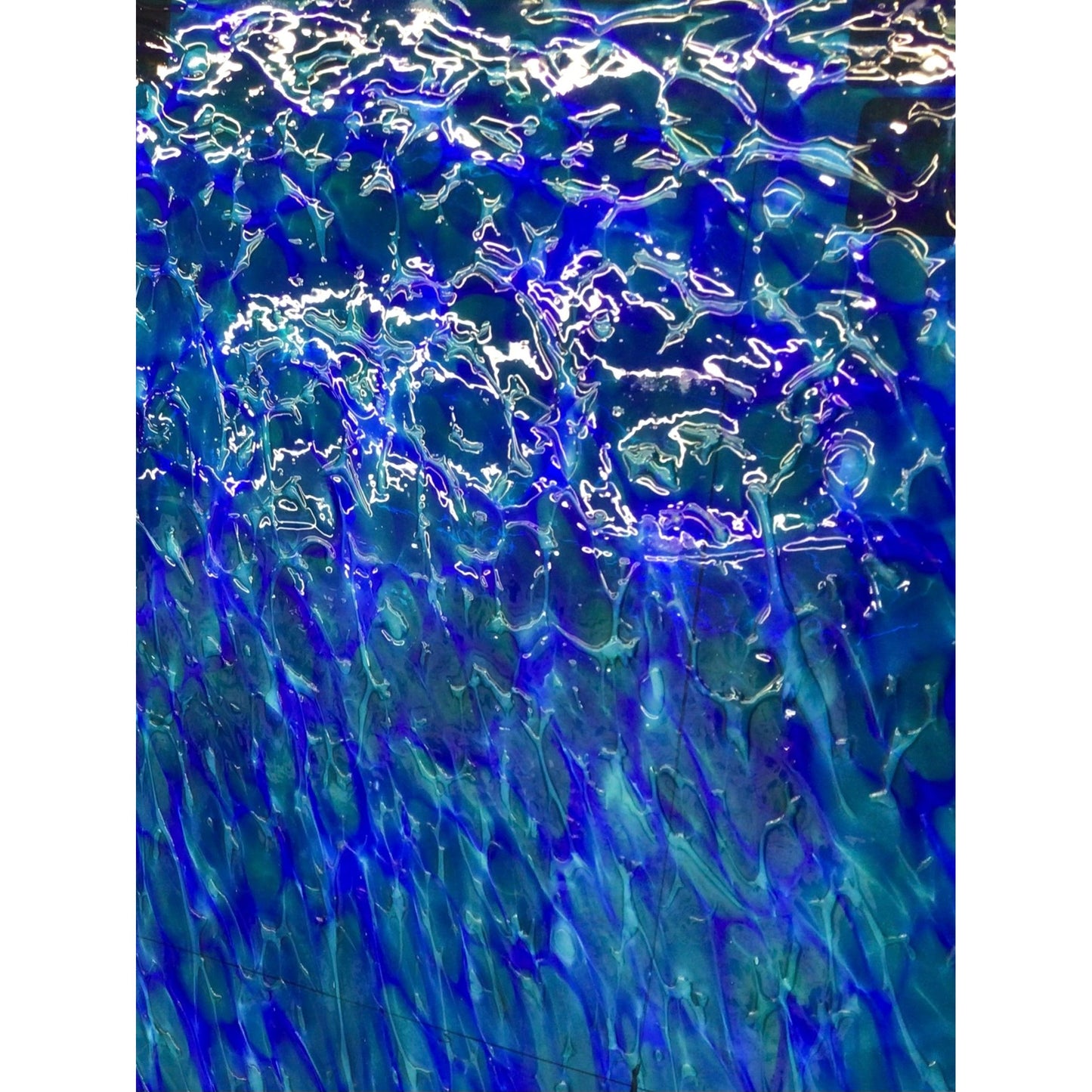 Fremont Antique Glass 318SF Crackle - Cobalt Blue and Sea Green Frit on Clear Crackle