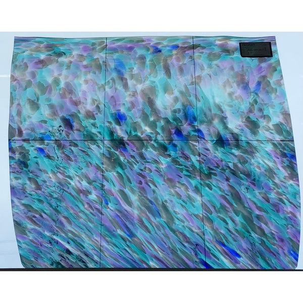 Fremont Antique Glass 266-1, Teal, Purple, White and Blue Frit on Clear
