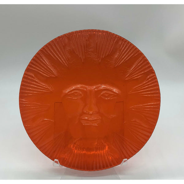 Fused Glass Textured Tile - 9" Sun Face in Orange