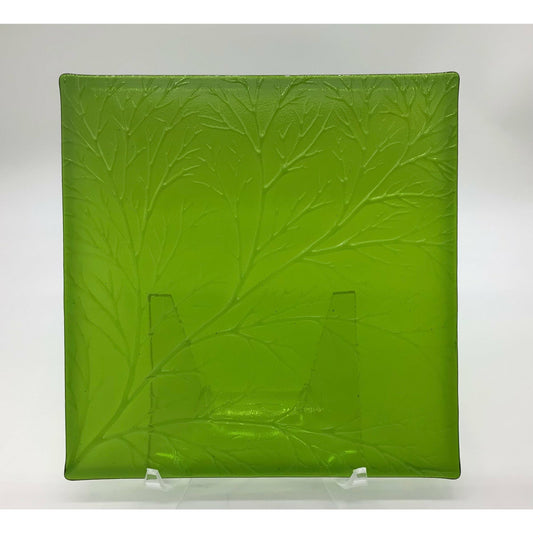 Fused Glass Textured Tile - 8 1/2" x 8 1/2" Leaf in Moss Green