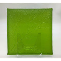 Fused Glass Textured Tile - 8 1/2" x 8 1/2" Leaf in Moss Green